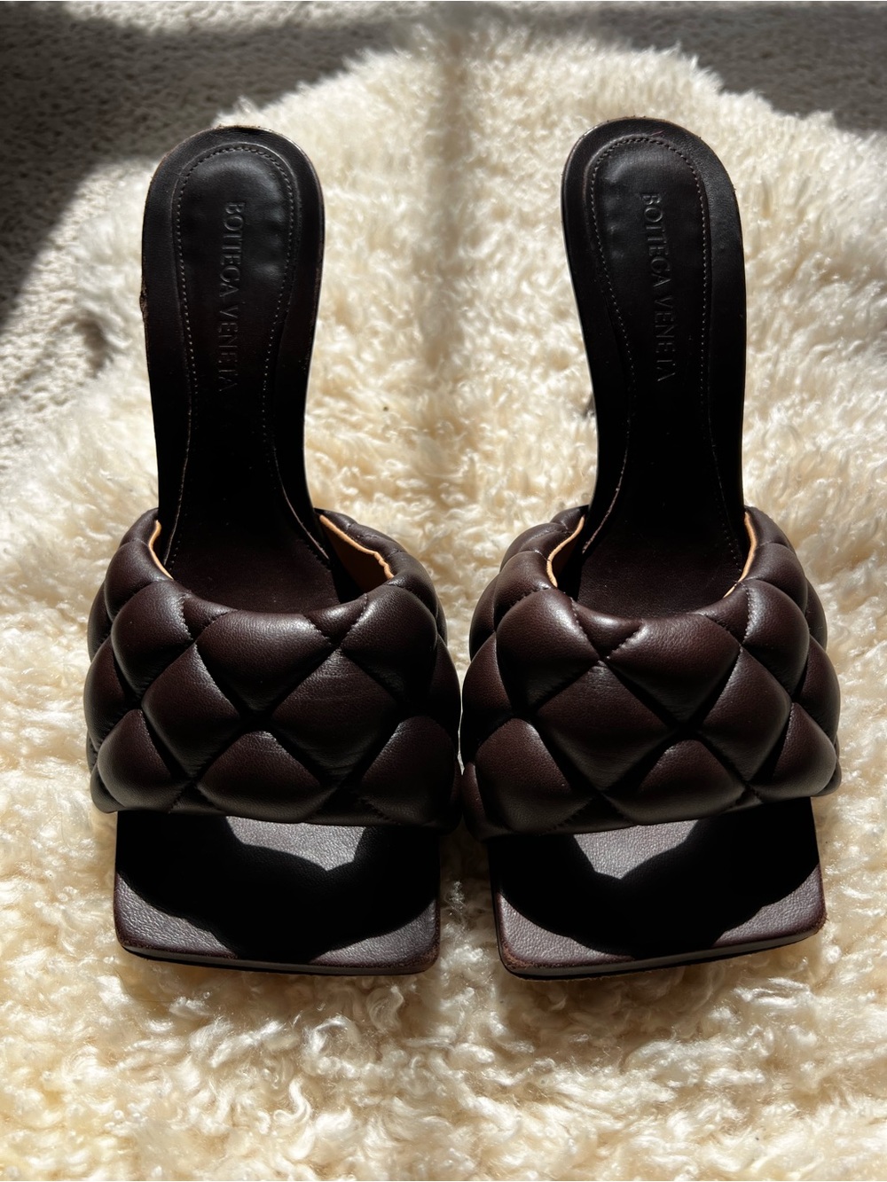 Bottega Veneta Dark Brown Quilted Leather Slide Mules